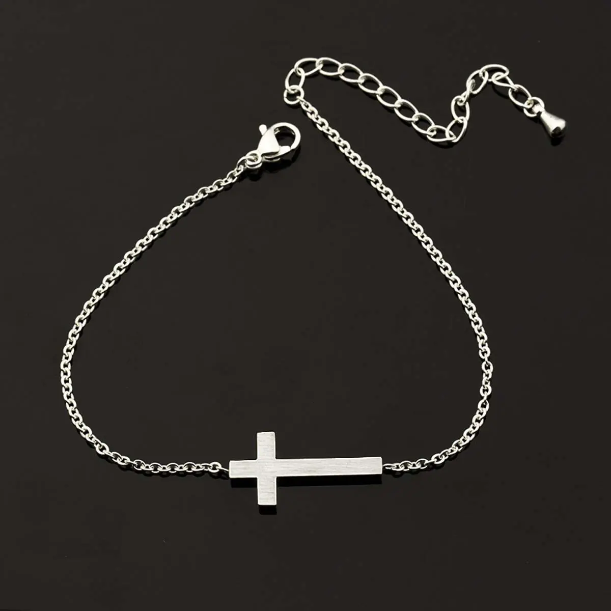 Adjustable Slider Bracelet for Women with Cross Charm, Minimalist Dainty Chain Jewelry with Artificial Gemstones for Daily Wear, Adjustable Slider Bracelets, Minimalist Chain Bangles, Female, Gemstone Accent, Adults, Metal Coating, Synthetic/Simulated Col