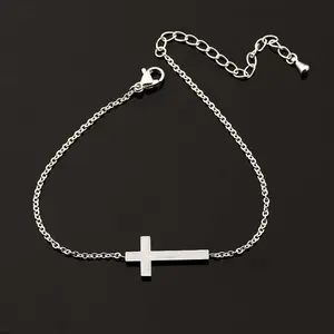 Women's Adjustable Slider Cross Bracelet - Smooth Surface, Artificial Gemstone Jewelry Accessory, Minimalist Chain Bangle, Unisex Daily Wear Jewelry