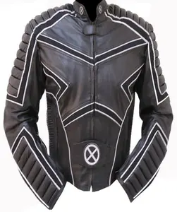 Menswear Thick Long-Sleeve Motorcycle Leather Jacket - Shelter 341-48, X-MAN Racing Design, CE Armor, Zipper Closure, Size 48