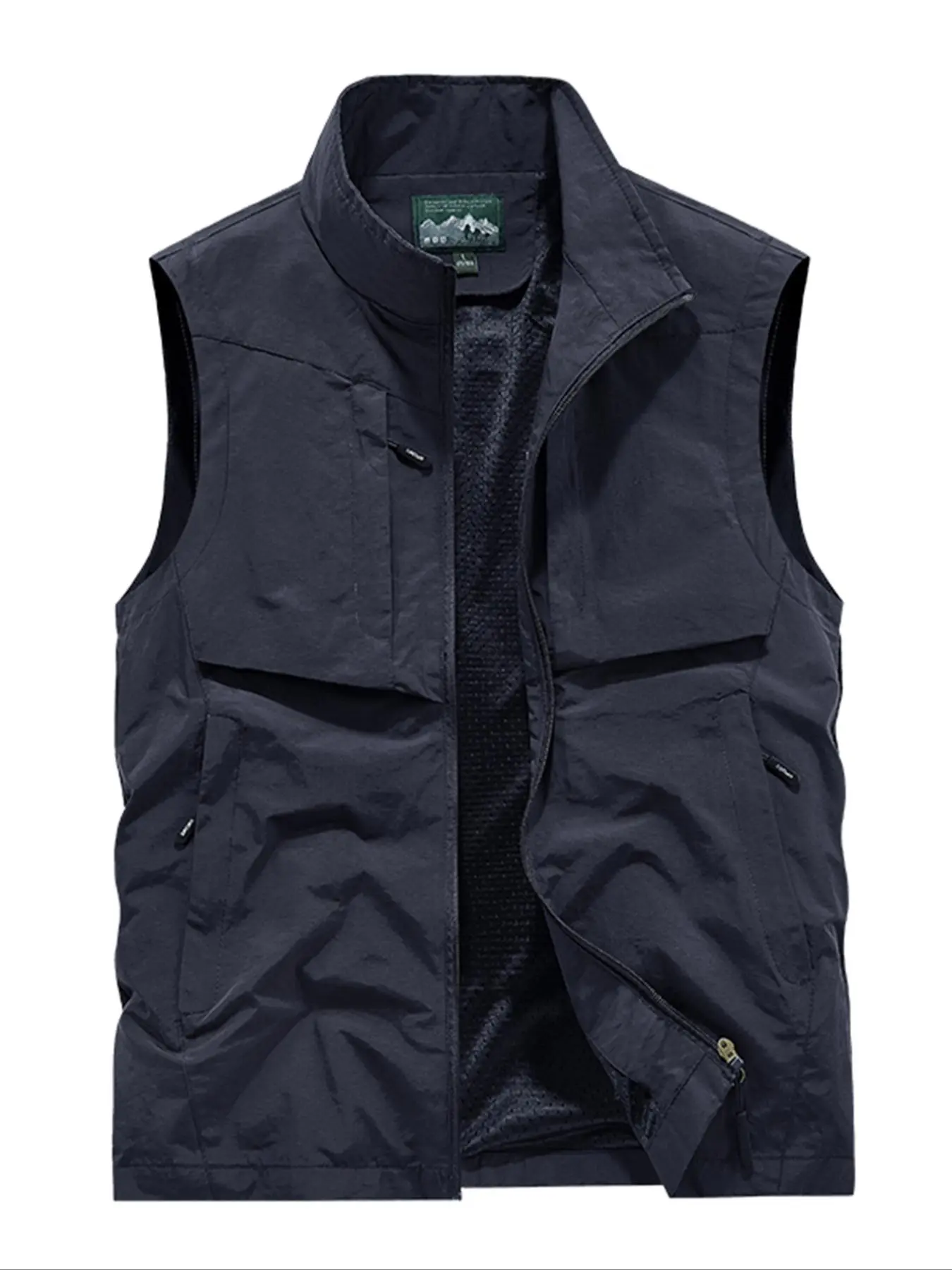 Men's Solid Zip Up Vest Jacket Zipper Gilet Waistcoat Vest, Regular Fit Casual Comfy Sleeveless Outerwear for Spring & Fall, Men's Clothes for Daily Wear