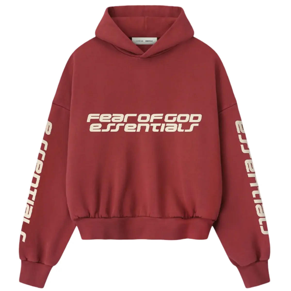 Fear of God Essentials Cropped Relaxed Hoodie Crimson Mens' Fashion Tops New