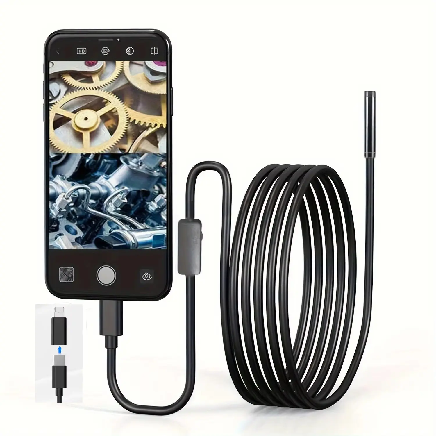 Industrial Endoscope Camera with two port for iOS/Android System HD 960P Inspection Sewer Borescope Camera for Checking Car