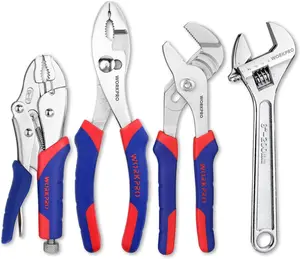WORKPRO 4-Piece Pliers Set – Locking, Slip-Joint, Groove Joint Pliers & Adjustable Wrench for Home Maintenance