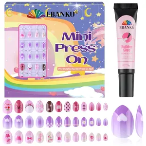 EBANKU 72Pcs Press on Nail Kids, 3 Pack Purple Heart Kid Flase Nails Kit with Nail Glue Set Fake Nail for Girls Nail DIY Salon Home Decor