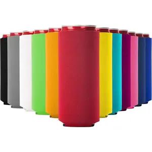 12 Pack Slim Can Cooler Sleeves - Foldable Neoprene 12oz Insulators for Beer & Soda - Sublimation Ready Skinny Beverage Coolers (Assorted)