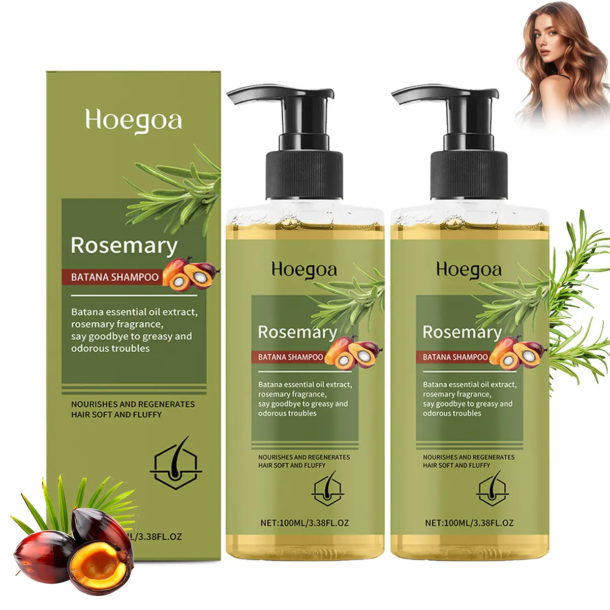 Hoegoa Rosemary Oil Shampoo for Hair Growth and Thickening, Daily Liquid Cleanser with Keratin, Haircare Moisturizer for Men & Women - 3.38oz