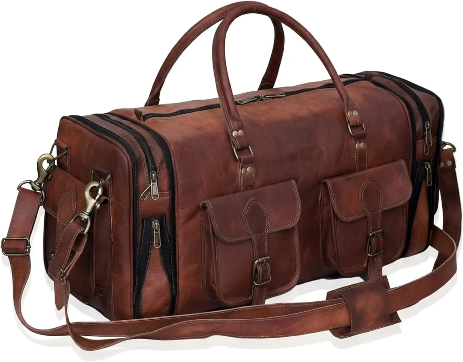 Cuero Handmade Vintage Leather Duffle Bag, 34-Inch Travel Luggage for Men, Gym Sports Weekender Overnight Carry-On Bag, Ideal Gift Option