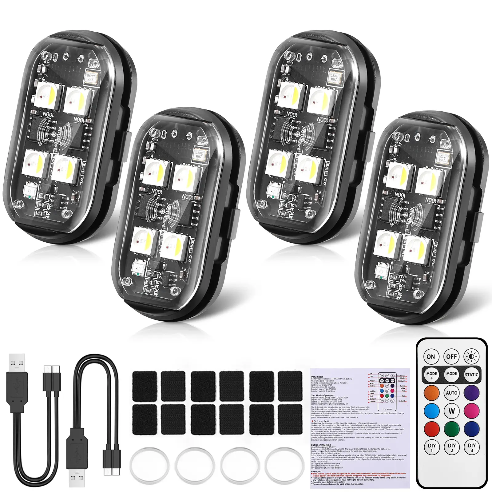 [Wholesale] RGB strobe lights, wireless flashing safety warning lights, multi-functional decorative lights, suitable for bicycles, cars, toys, etc. (includes 4 LED beads).