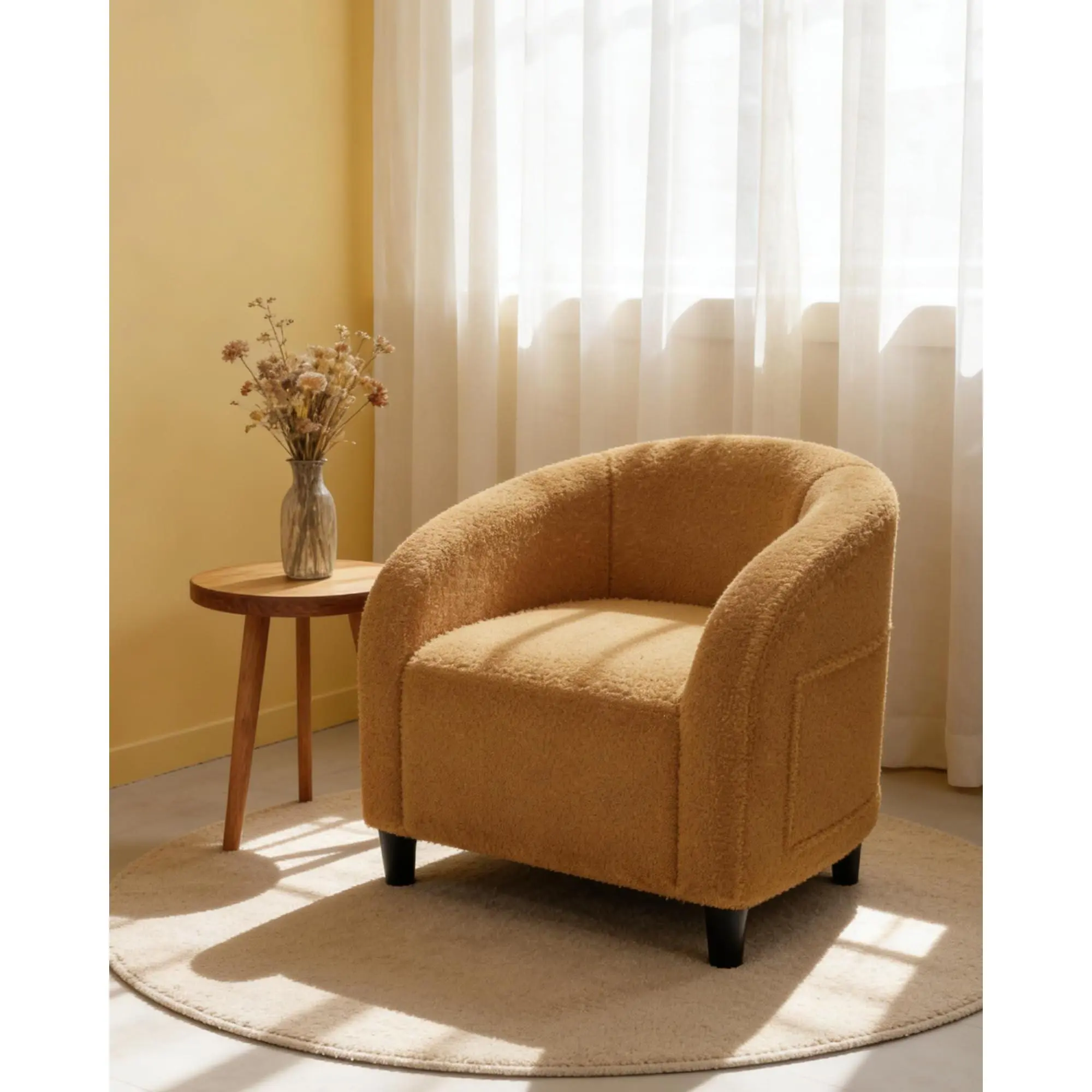 GARVEE Accent Barrel Chair Boucle Club Chair Furry Sherpa Armchair Suitable for Living Room Bedroom Reception Room Office(Yellow)