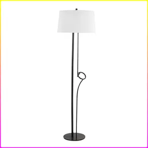 Shadow Contemporary Floor Lamp in Black Steel with White Linen Shade by LumiSource
