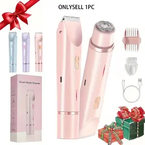 Women's Bikini Trimmer, Pubic Trimmer, 2-In-1 Dual Head Electric Razor, Dry/wet Use Bikini Shaver, Pubic Hair Trimmer for Private Area & Body Hair Removal, USB & Waterproof Rechargeable Trimmer, Rechargeable Cordless Trimmers