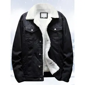 Warm Men's Sherpa Fleece Lined Denim Jacket Winter Trucker Cowboy Jean Jacket Coats Casual