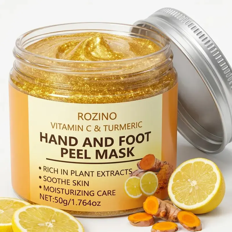 Vitamin C & Turmeric Plant Hand and Foot Peel Mask, Moisturizing Hydrating Soothing Gel Care for Dry Rough Hands and Feet, Feet Peeling Mask, 1.76 Oz, Skin Nourishment Treatment, Hand Foot Masks