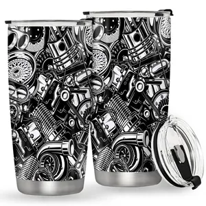 Engine Parts Pattern 20oz Stainless Steel Tumbler Mechanic Gifts for Men Dad Husband Unique Fathers Day Birthday Present Travel Coffee Cup Automotive Engineer