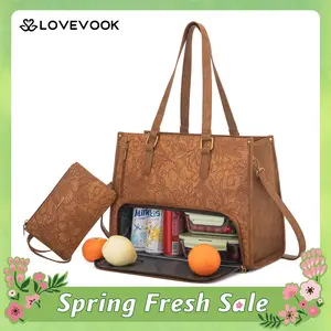 LOVEVOOK Lunch Tote Bag for Women, Laptop Bag with Insulated Lunch Compartment, Quilted Large Capacity Computer Handbag with Purse for Business, Work, Nurse, Office, Collage, Casual. SpringStatements