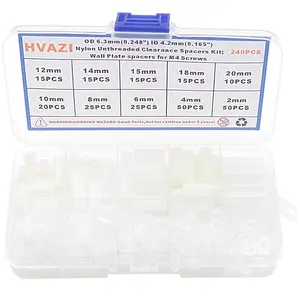 OD 6.3mm(0.248") ID 4.2mm(0.165") White Nylon Unthreaded Clearance Spacers Standoffs Kit;Wall Plate spacers for M4 Screws;Round Straight Tube Standoffs Lengths from 2mm to 20 mm