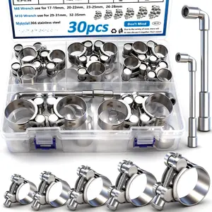 30 count 17-35mm T-bolt Hose Clamps 304 Stainless Steel 6-sizes Heavy Duty T bolt Hose Clamps with M8 and M10 Socket Wrenches