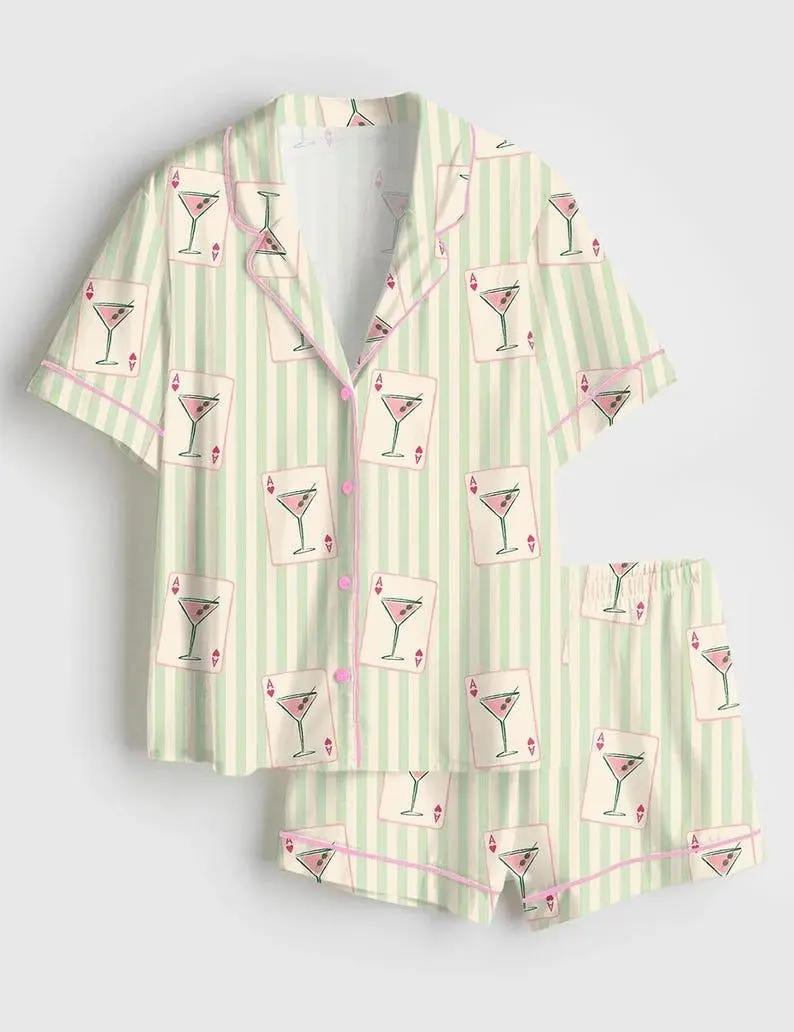 Women's Short-Sleeve Martini Print Pajama Set, Comfortable Women's Sleepwear & Loungewear