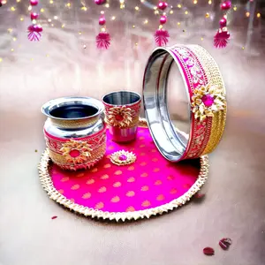Beautiful Karva Chauth Thali Set | Stainless Steel with Mughal Artwork for Rituals | Cherished Gift for Wife or Daughter-In-Law