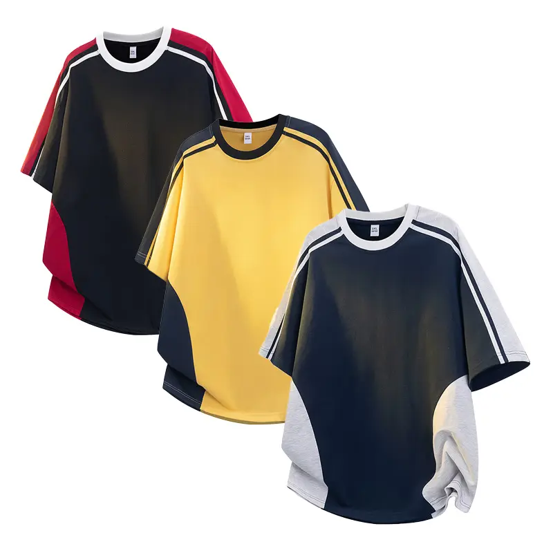 Men's Summer Stripe Raglan Color Block Short Sleeve T-shirt, Curved Panel Loose Crew Neck Top, Light Breathable Casual Basic Tee For Students Street Outdoor Travel Daily Commute # SummerWins