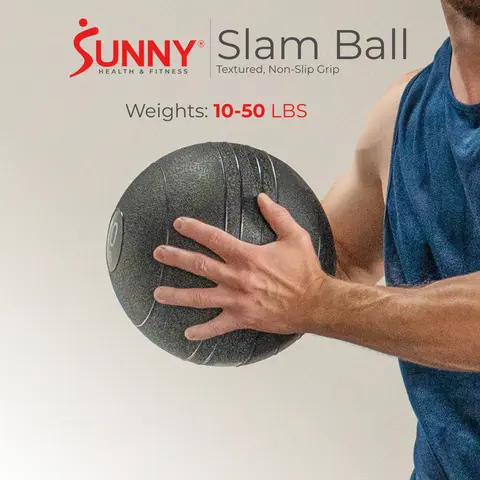 SUNNY Slam Balls 10 lbs to 50 lbs Textured Non Slip Grip Sand Filled No Bounce Heavy Duty Crack Resistant Shock Absorbent Strength Training Home Gym Kit Fitness Workout Exercise Balls for Core Conditioning Rehab Cross Training Full Body Power Agility