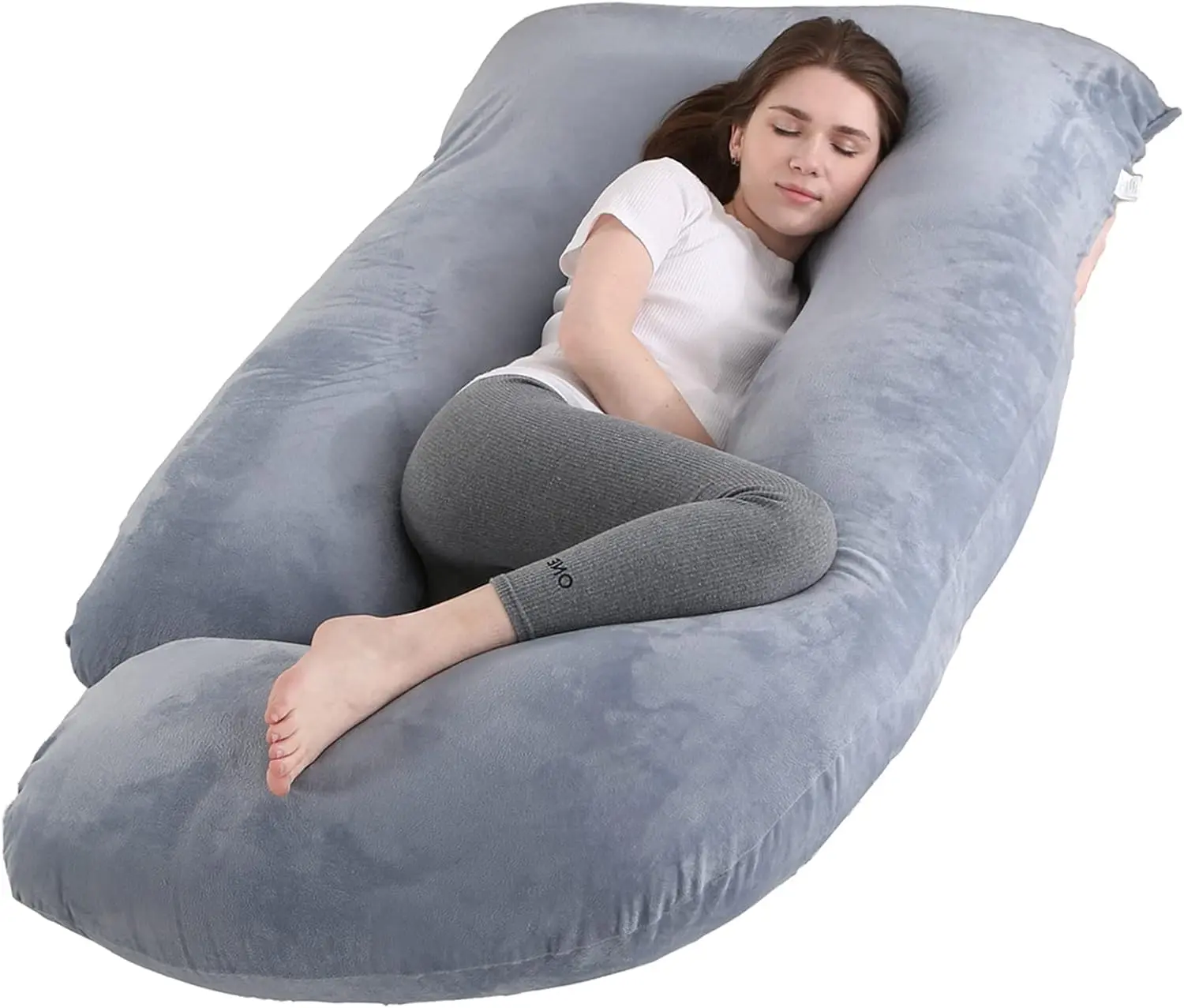 Pregnancy Pillow J-Shaped Full Body Pillow, 59 inch with Velvet Cover Easy to Remove and Wash, Support Pregnant Women's Backs Legs and HIPS, Improve Sleep,Pregnancy Pillow for Women ，Gray Maternity Supplies Postpartum