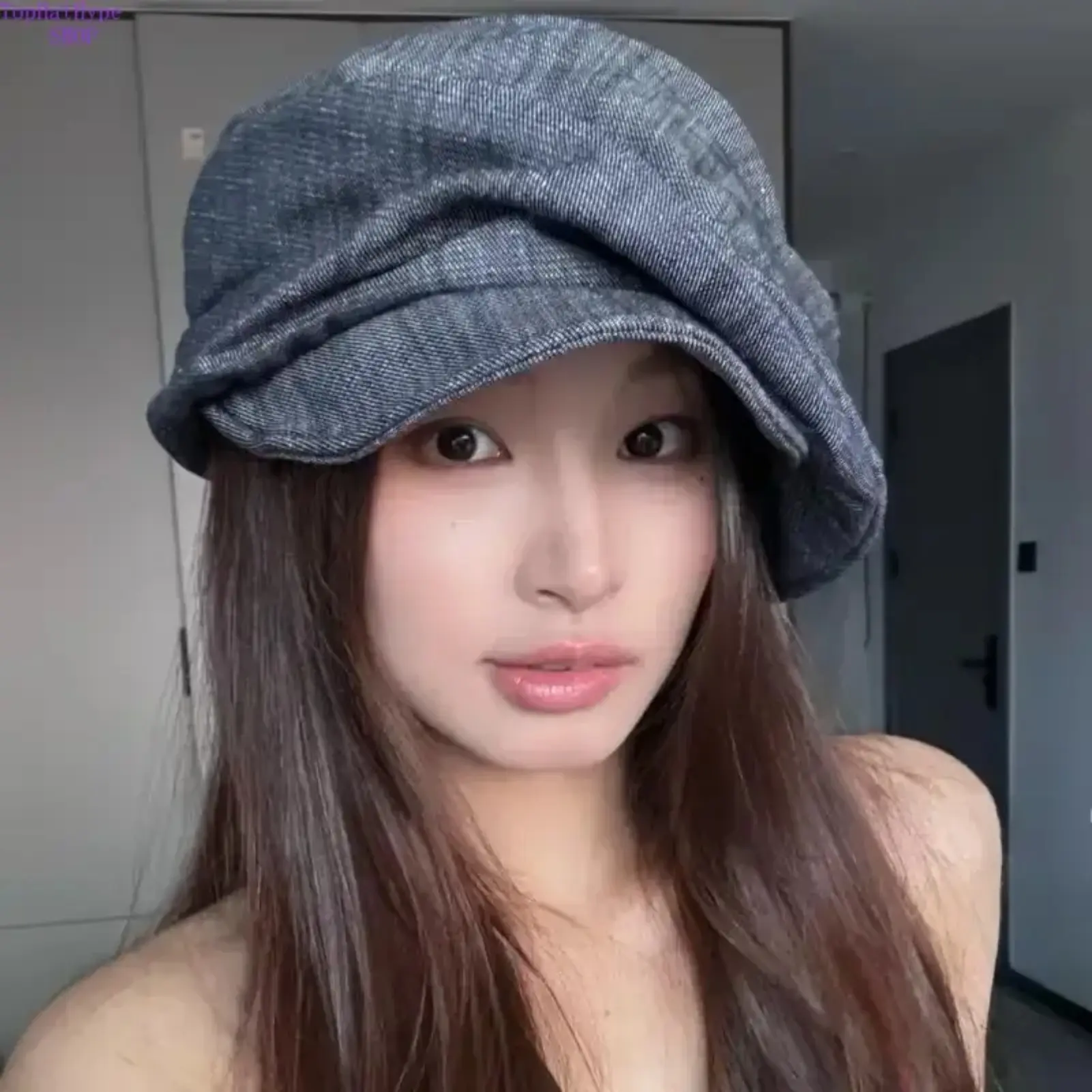 Women's Vintage Japanese-Style Pleated Hemp Beret - Fashionable Hats, Flat Top Octagonal Cap, Geometric Design, Large Head Size, Face-Slimming Elegant Painter's Versatile Accessory, Plain Solid Retro Hat