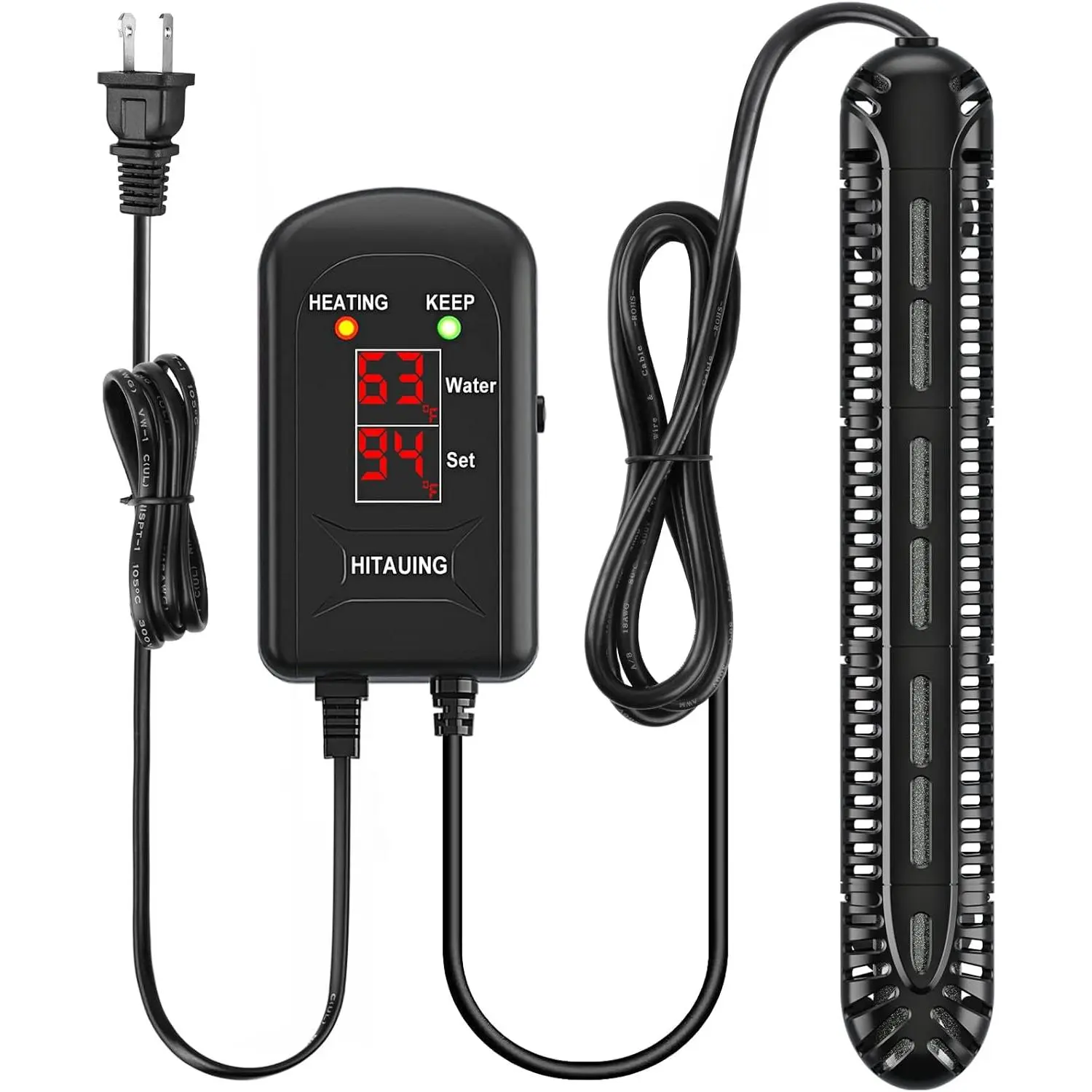 300W Submersible Aquarium Fish Tank Heater with LED Digital Display, 5 Safety Protection, 2 Suction Cup & 8.2Ft Cord for 40-75 Gallon Fish Tank