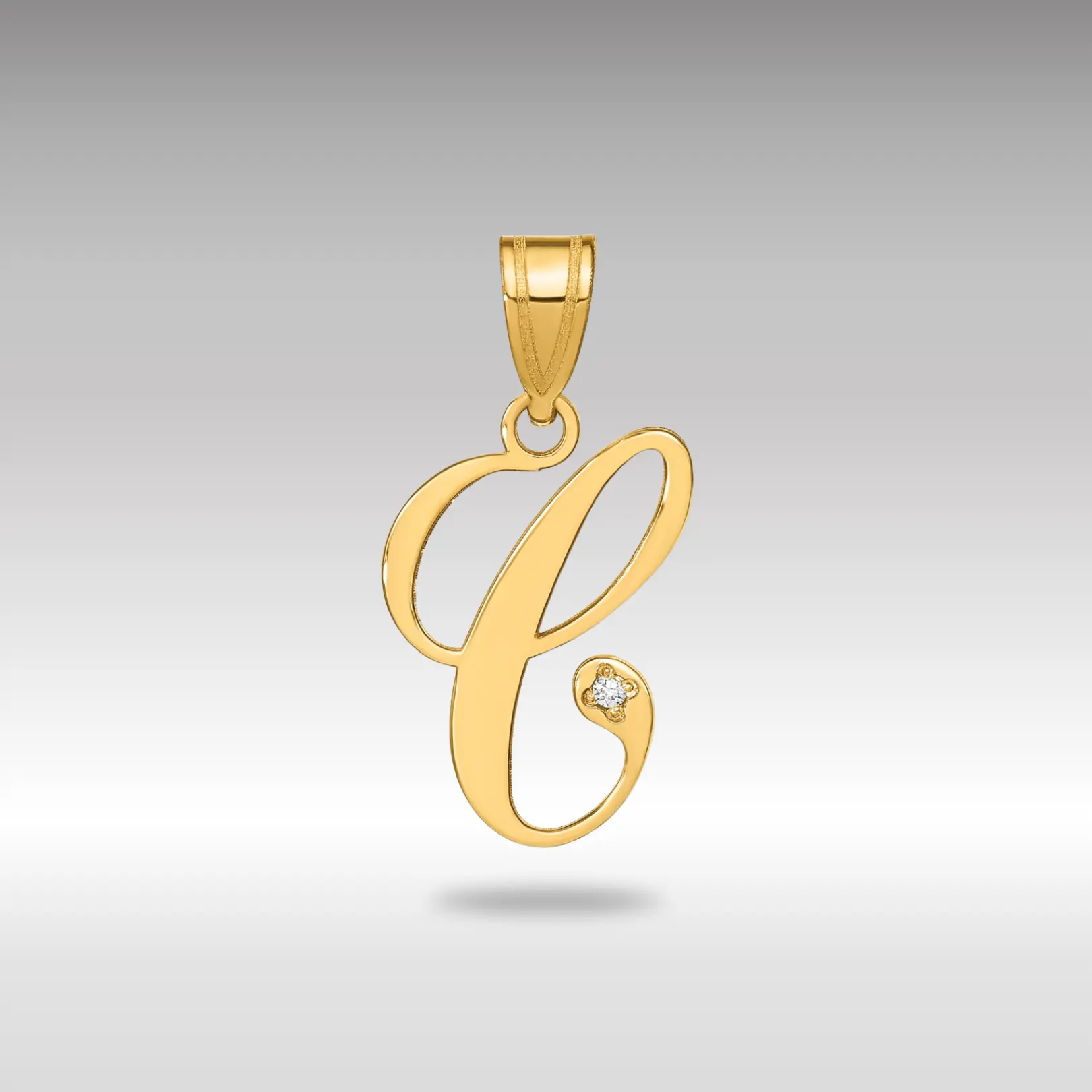 14K Gold Script Letter C Initial Pendant with Diamond - Model YC252C