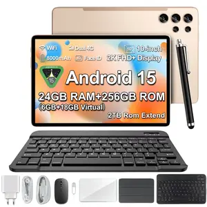 24GB(6GB+18GB) RAM Tablet 10.1 Inch Android 15, 2 in 1 Portable Device with Keyboard, Mouse, Case, Stylus,256GB ROM, Dual Camera, for Valentine’s Day  gift  set