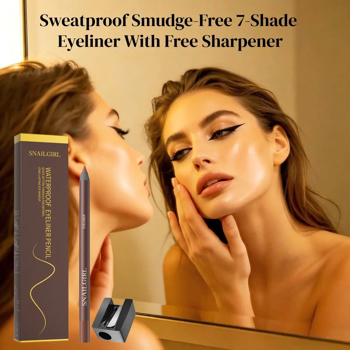 Waterproof Long-Lasting Smudge-Free Nourishing Makeup Eyeliner Pencil, Pigmented Eyeliner, 7 Colors for Dramatic Look, Sensitive Eyes Friendly, Gentle, Smooth Application