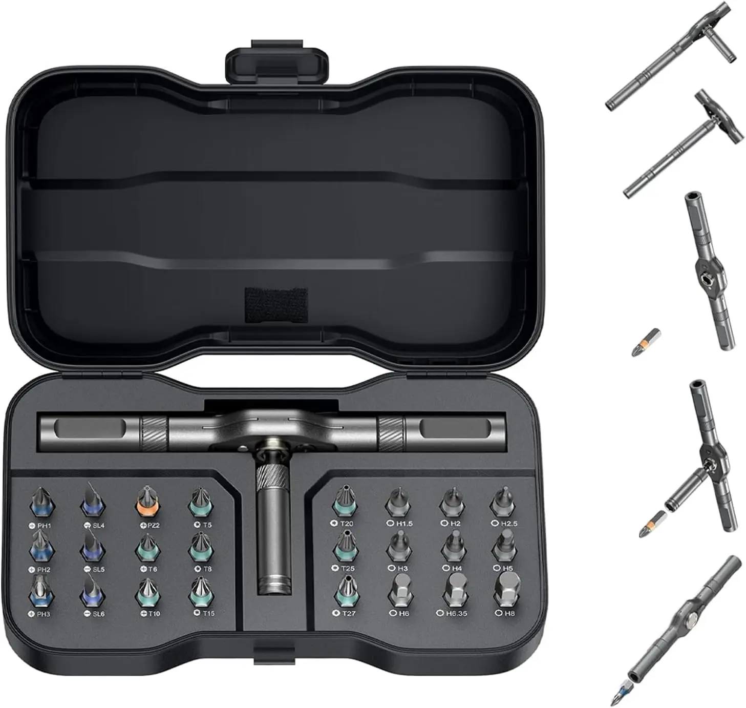 【TOOLUPGRADE】apexselect Ratchet Magnetic Screwdriver Set, S2 Steel Precision Ergonomic 24-in-1 Kit with Metal Bits & Magnetic Bit Assortment - Removable Self-Assembly Tool for Home Improvement,  holiday gift，titanium alloy，computer repair，tpr grip