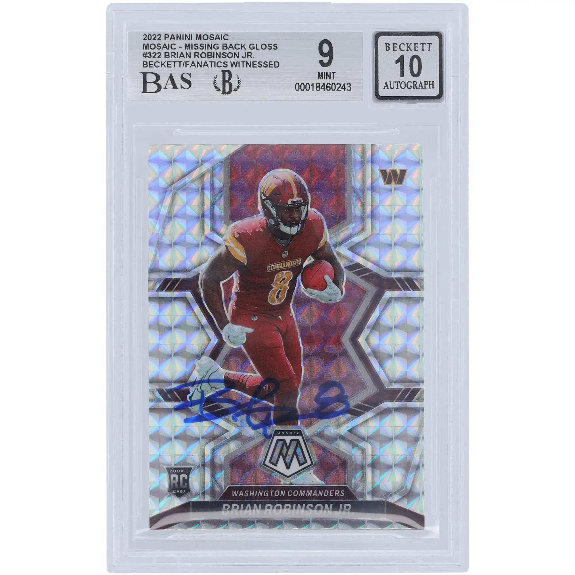 Brian Robinson Jr. Washington Commanders Autographed 2022 Panini Mosaic #322 Beckett Fanatics Witnessed Authenticated 9/10 Rookie Card - Fanatics Authentic Certified