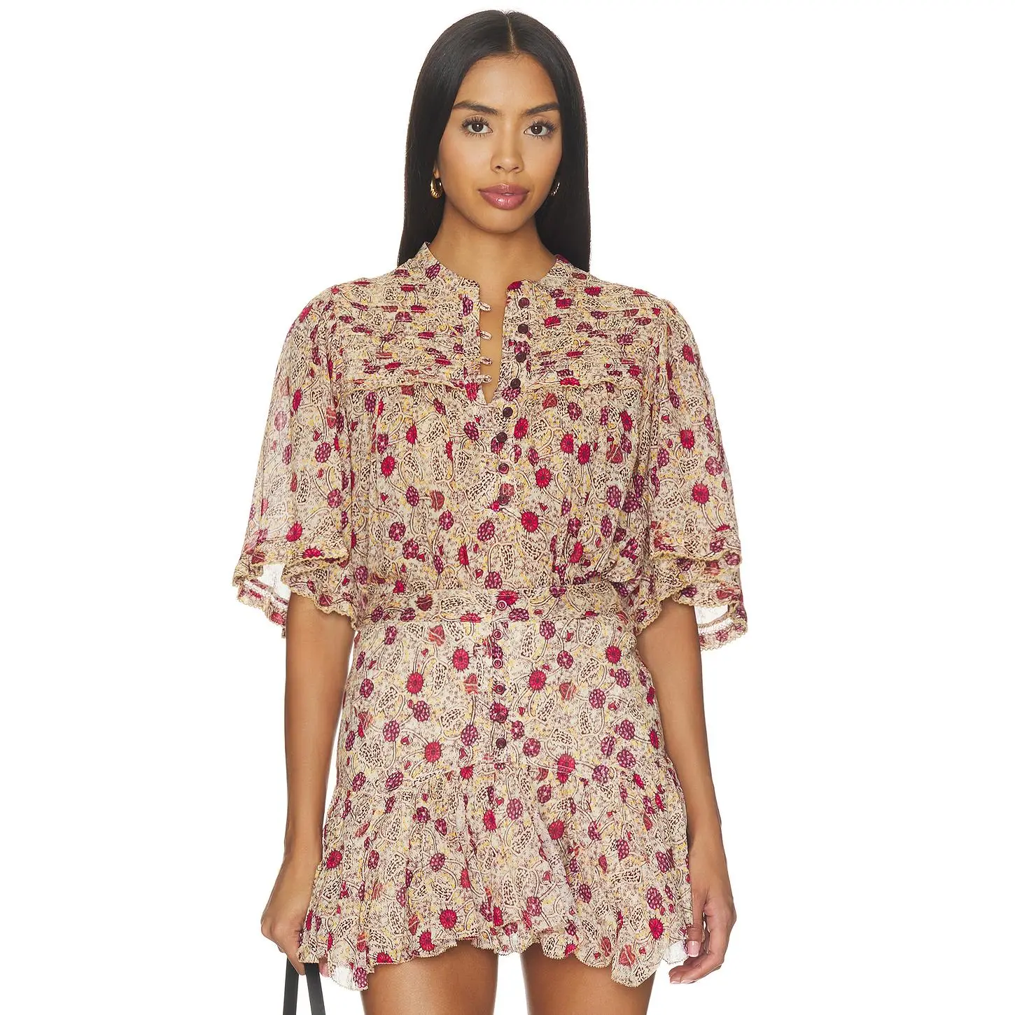 Isabel Marant Etoile Douna Top in Ecru & Raspberry