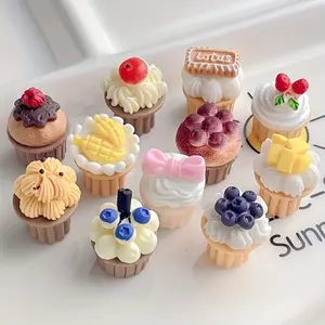 12 Piece Rainbow Cake Resin Craft Decorations, Mini Dessert Ornaments with Cupcakes, Donuts, Macarons, Fruit, DIY Party Decoration, Cake Decoration Supplies