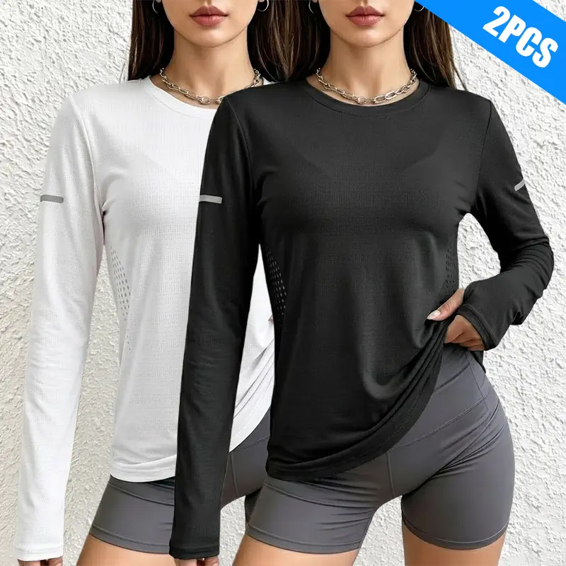 2-pack women’s long-sleeve fitness tops, suitable for gym training and physical performance testing; fitness apparel, sports tops, yoga practitioners, women’s sportswear