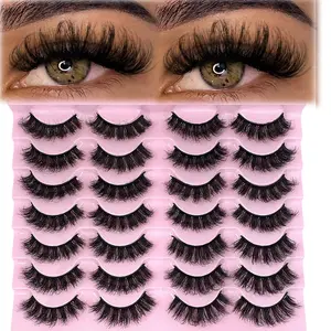 UMIRYAO 14 Pairs 3D Faux Mink Lashes - Dense Fluffy Elegant Russian Volume DD Curl False Eyelashes Natural Look Fluffy Thick Cat Eye Lashes, Suitable For Bold Eye Makeup Soft Cross Handpainted Wispy Natural Lash Extension Reusable Suitable For Beginners