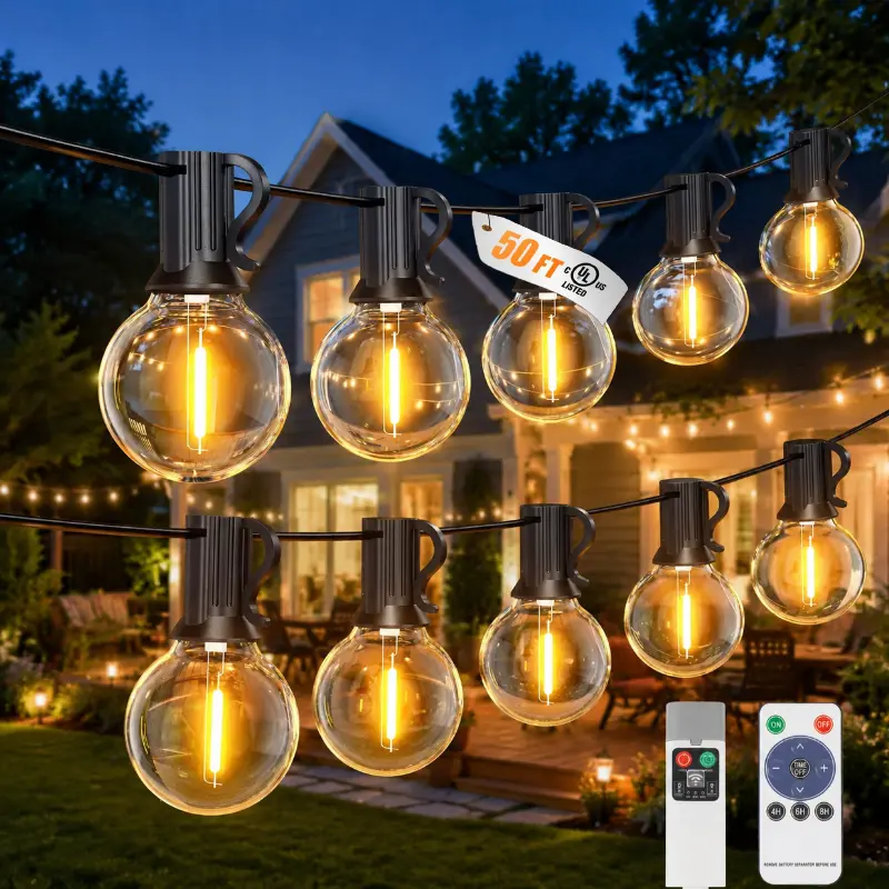 Rawink Outdoor String Lights, 50FT 25 G40 Bulbs Shatterproof Patio Lights, IP65 Waterproof Dimmable Hanging Connectable Globe LED Outdoor Lights for Backyard, Bistro, Porch, home decor,back to school,back to school haul