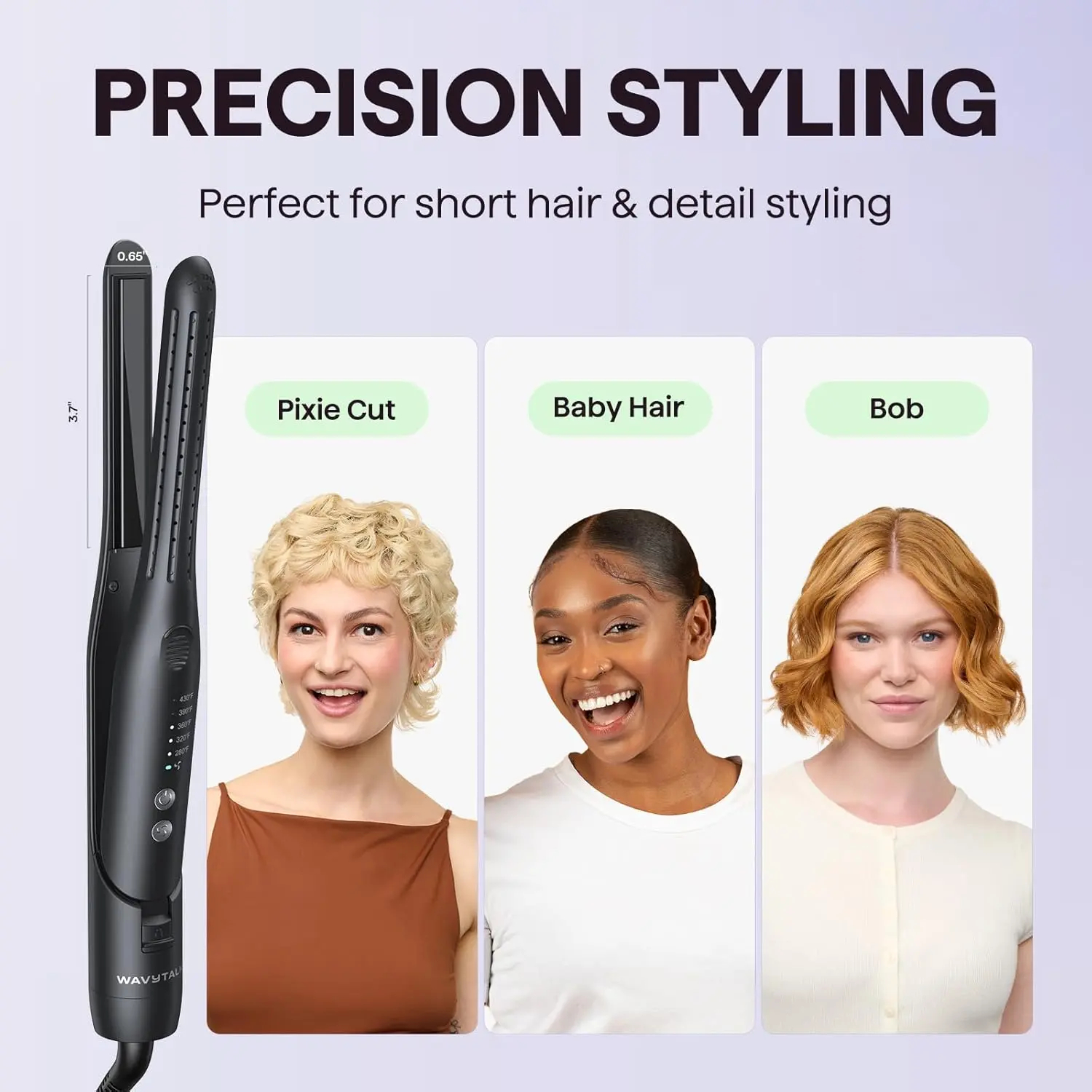 Wavytalk Cool Curl Pencil 0.65" Airflow Curling Iron for Short Hair & Pixie | 360º Cool Airflow Reduces Damage, Anti-scald, Precise Root Styling Control, 2-in-1 Small Flat Iron & Curler, Black