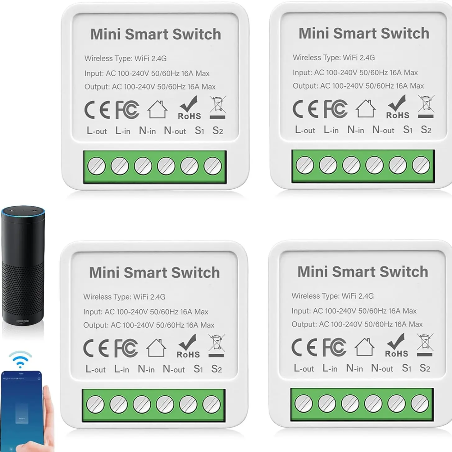 WiFi 16a Smart Light Switch, Wireless Switch, DIY Switches Module, Relay Support, 2-Way Voice Control, Compatible with Tuya Smart Life, Alexa, Google Home, Smart Switches for Lights