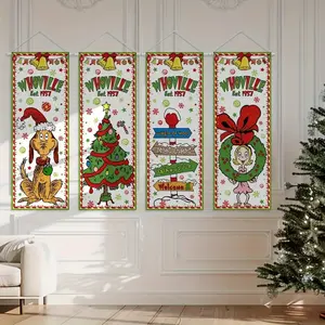 High-Quality Vinyl Christmas Posters Set, Festive Santa Dog, Tree, Signpost & Wreath Designs, Indoor Outdoor Holiday Decoration
