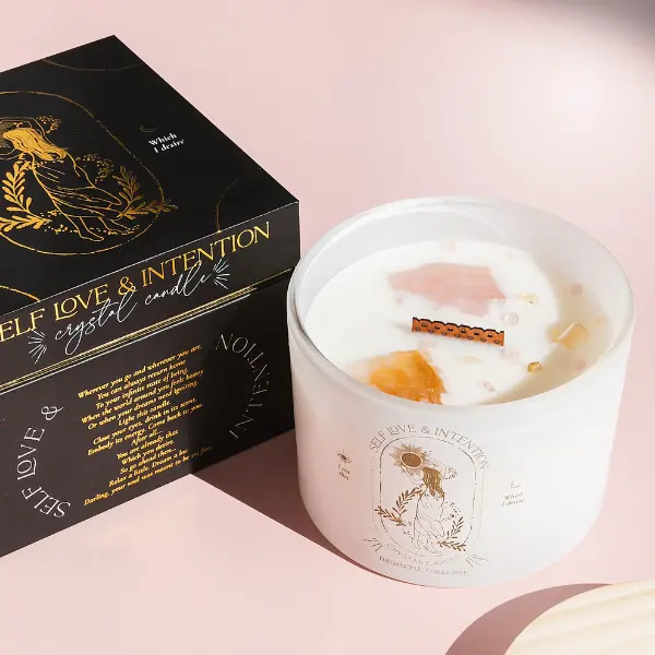 Self Love & Intention Candles for Women - 12oz Soy Wood Wick Candles that Crackle. Scented, Non-Toxic, Luxury Aromatherapy. Unique Meditation Spiritual Gifts for Women Decor Cozy