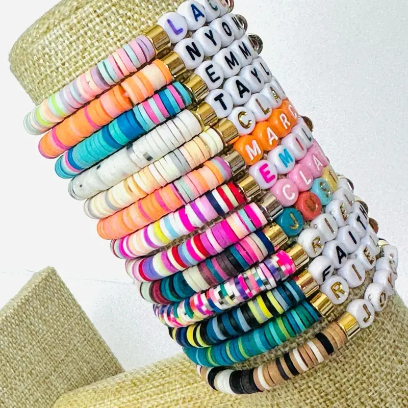 Personalized Heishi Name Bracelets, Letter Beads Bracelet, Customized Women Men  Jewelry, Summer Accessories
