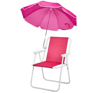 Folding Beach Chair with Umbrella for Adults, Lightweight Porable Camping Chair with 265lbs Capacity for Travel Picnic Concert & Outdoor Activities, Pink