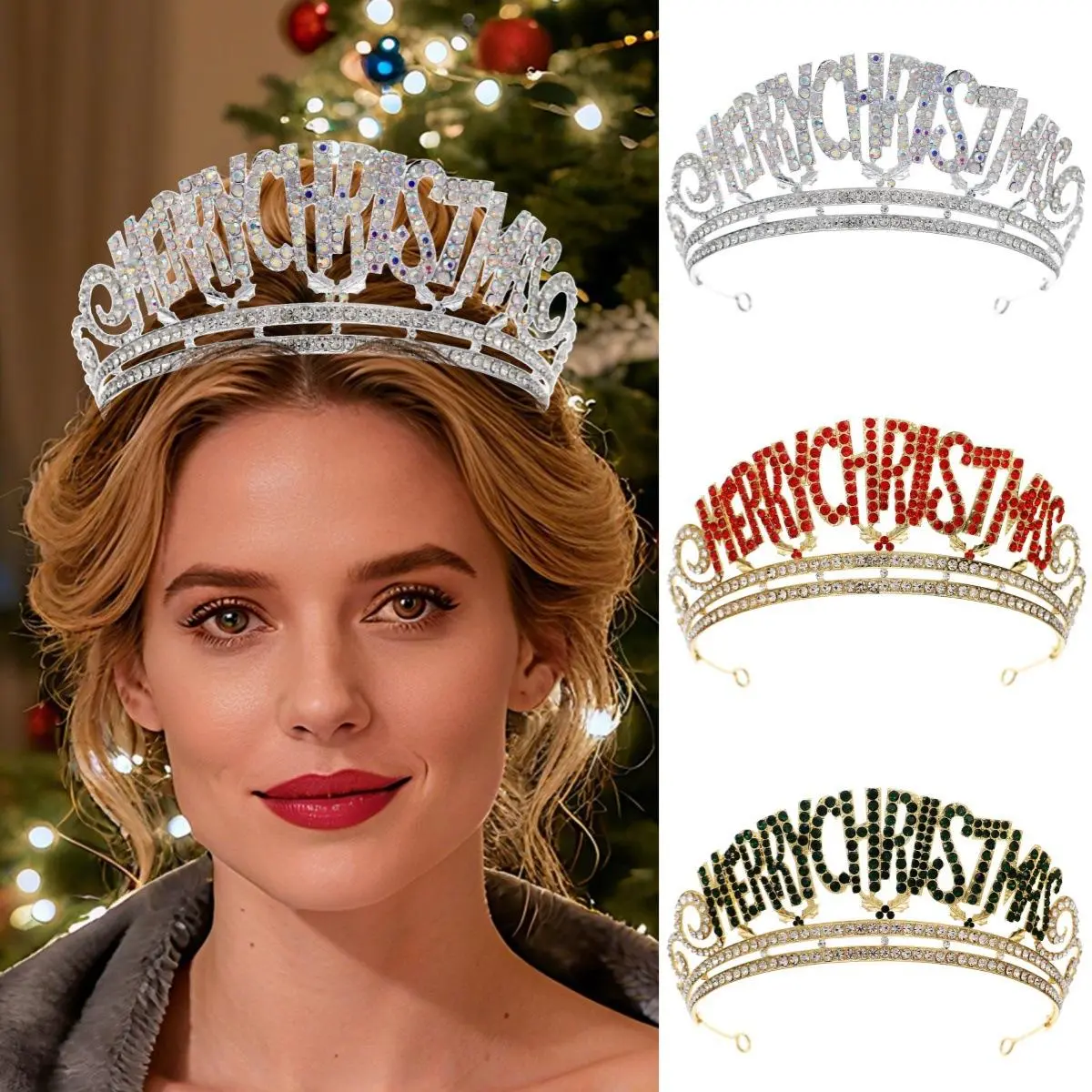 Merry Christmas Luxury AB Crystal Letter Tiaras Crown For Women Wedding Girls Birthday Party Elegant Crown Hair Dress