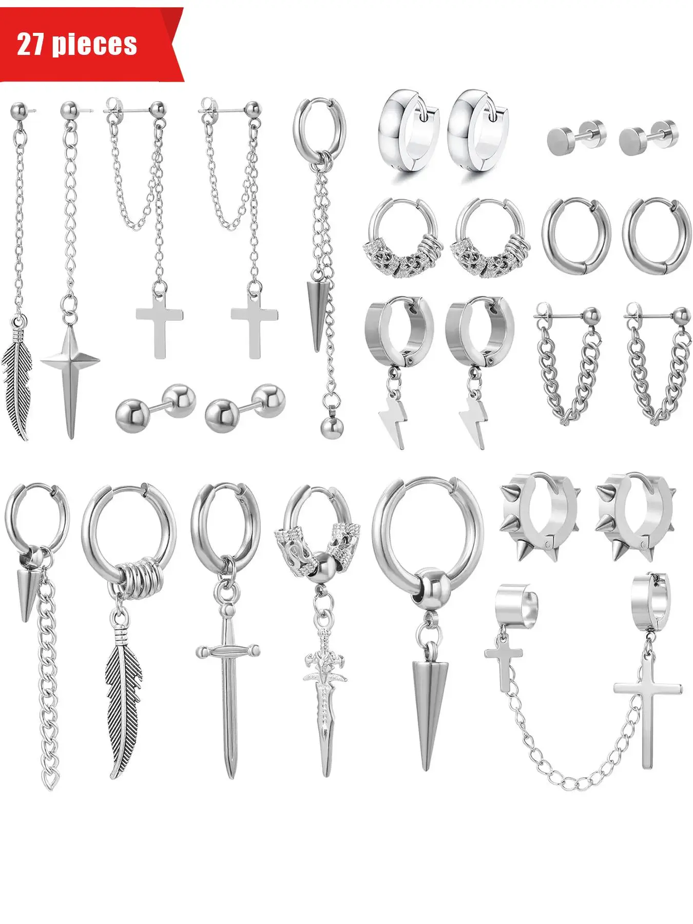 Stainless Steel Earrings Set, Hypoallergenic Earrings, High Quality Earrings, Earring Stacking Set, Fashion Jewelry for Party, Daily Clothing Decor, Trendy All-match & Exquisite Jewelry for Birthday Gift, Hypoallergenic Earrings Pack