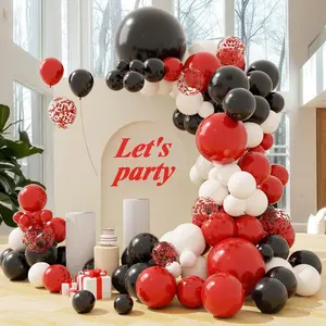 Red White Black Balloon Arch Kit, 102Pcs Red And Black Balloons Difference Sizes Latex Balloons With 16Ft Tape Strip & Dot Glue For Graduation, Birthday, Anniversary, Bbq Casino, New Year Decoration