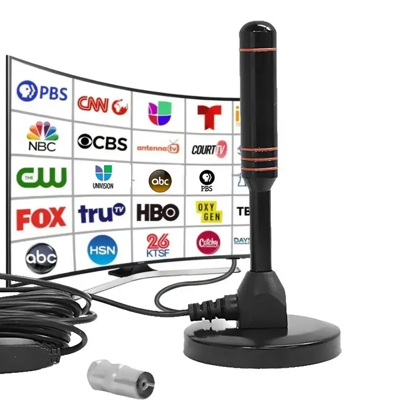 2025 Digital TV Antenna Television Gadget for Smart TVs, 50-mi Long Range Reception, with Telescopic Stand, Swivel Mount, Remote Button Control, Multi-Function HDMI Components & HDMI Output