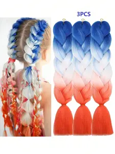 3-Pack 24-Inch Synthetic High-Temperature Fiber Braiding Extensions Hair, Braided Hair Extensions, Synthetic Boho Braids, Multicolor, Suitable for Men and Women, Daily Use, Parties, Carnival Festivals