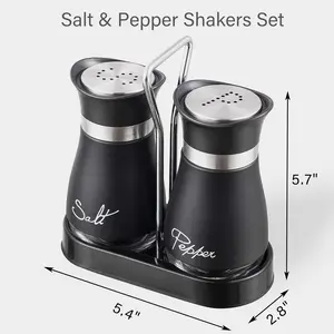 Salt Shakers and Pepper Set,4 oz Glass Bottom Salt Pepper Shaker with Stainless Steel Lid for Kitchen Gadgets Cooking Table,  Camp,BBQ Refillable Design Salt Shakers and Pepper Set,